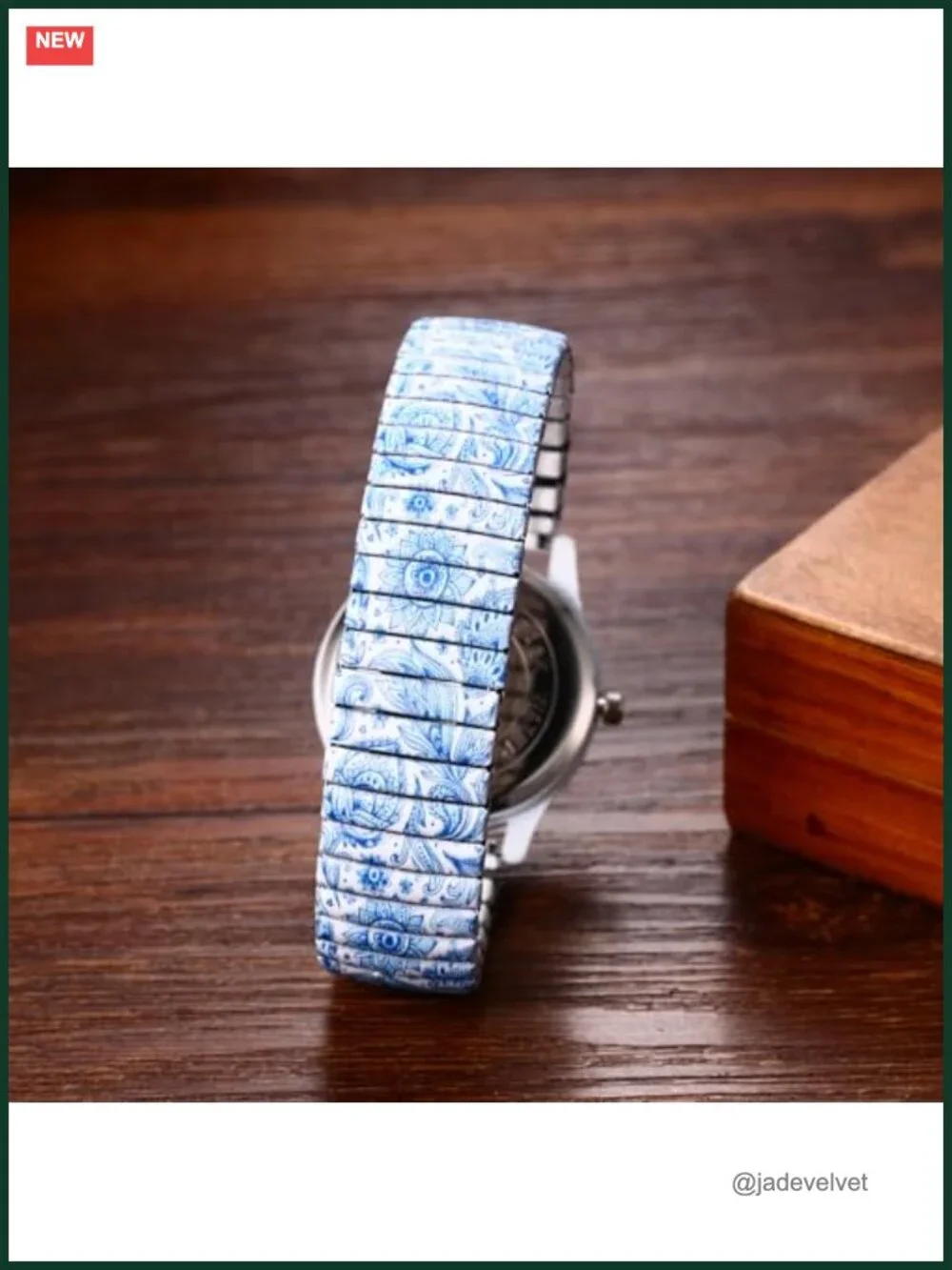 Boho Printed Elastic Stretch Band Bangle Wrist Watch for Women Easy Reader